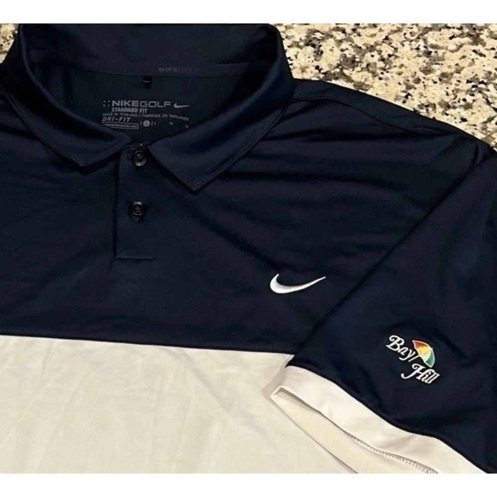 Nike Golf‎ Dri Fit Standard Fit Blue White Polo Shirt Mens Bay Hill Logo Large